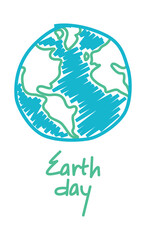 22 April. Earth Day. marker line vector illustration of a globe on a white background 
