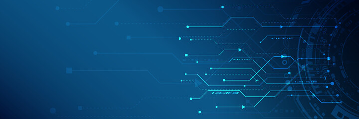 Wide Abstract modern futuristic, technology background. Hi tech digital communication. Circuit board technology background. Electronic motherboard.