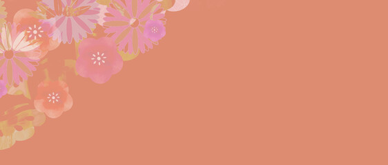 梅の花が描かれた和柄のピンク色背景イラスト