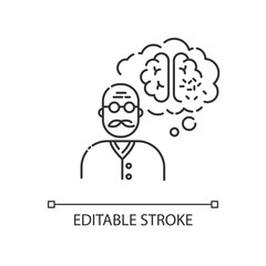 Dementia chalk white icon on black background. Alzheimer from aging. Senior man with neurological disability. Patient with health care problem. Isolated vector chalkboard illustration