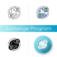 Exchange program icon. Linear black and RGB color styles. International students swap. Opportunity for studying in foreign university. Education abroad. Isolated vector illustrations