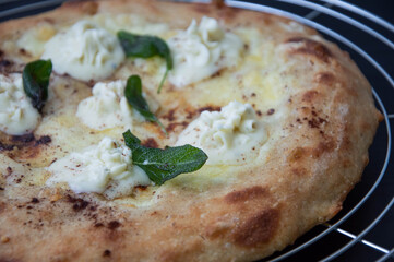 Pizza with mozzarella, front view italian pizza