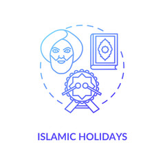 Islamic holidays concept icon. Religious celebrations in India, islam idea thin line illustration. Prophet muhammad, quran and festive drum vector isolated outline RGB color drawing
