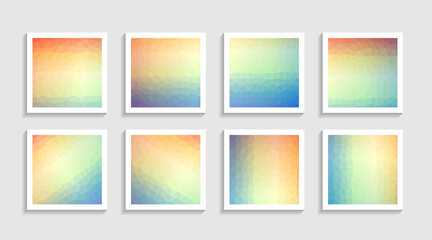 Naklejka premium Modern mosaic low poly artwork poster set with simple shape and figure. Abstract minimalist pattern design style for web, banner, business presentation, branding package, fabric print, wallpaper.