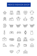 A collection of icons from the elements of men's fashion items. Vector illustration of a men's fashion gallery. Shopping icons for men's clothing and accessories.