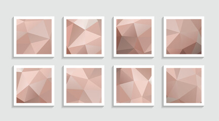 Modern mosaic low poly artwork poster set with simple shape and figure. Abstract minimalist pattern design style for web, banner, business presentation, branding package, fabric print, wallpaper.