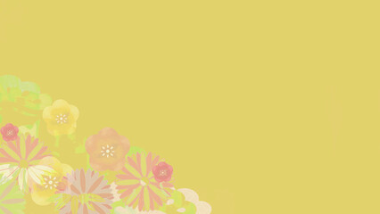 梅の花が描かれた和柄の黄色い背景イラスト