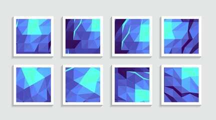 Modern mosaic low poly artwork poster set with simple shape and figure. Abstract minimalist pattern design style for web, banner, business presentation, branding package, fabric print, wallpaper.