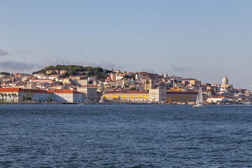 Fototapeta na wymiar View of the historic waterfront of Lisbon from the Tejo river