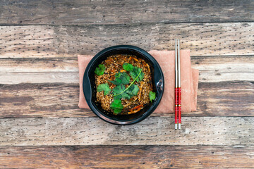 Korean Japchae recipe with chicken Sweet potato vermicelli, vegetables