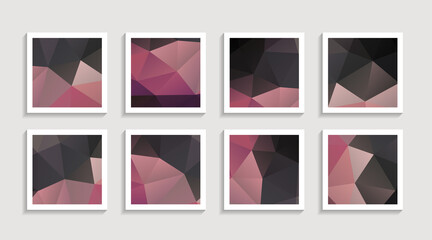 Modern mosaic low poly artwork poster set with simple shape and figure. Abstract minimalist pattern design style for web, banner, business presentation, branding package, fabric print, wallpaper.