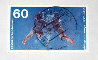 Briefmarke stamp engel angels vintage retro gestempelt used blau cherub philipp otto runge blau...