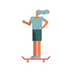 young woman in skateboard practicing activity character