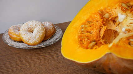 pumpkin on a wooden table