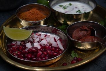 Indian tray with pickles and condiments