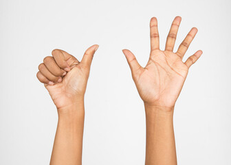 woman hand, the "6" on a white background.