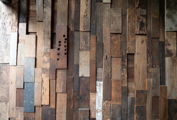 pieces of old wood build to be wall for retro decoration style.