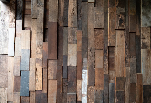 pieces of old wood build to be wall for retro decoration style. © Runglawan