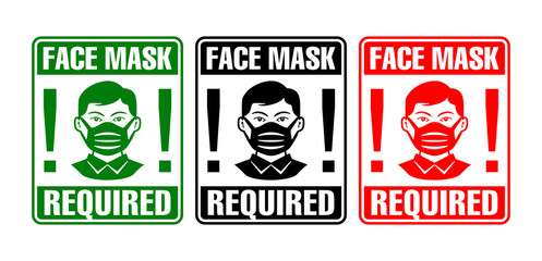 Face mask required sign. Warning signage for restaurant, cafe and retail business on transparent background. Illustration, vector
