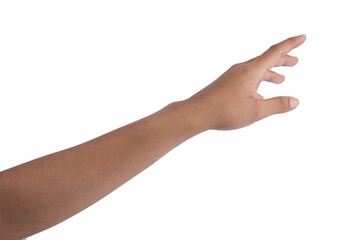 Young man hand isolated on white background.