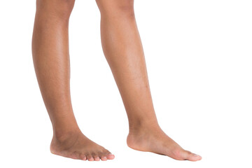 Female feet walking on white background isolated