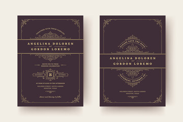 Wedding invitation and save the date cards flourishes ornaments vignette swirls.