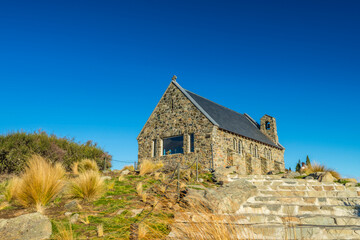 Fototapeta na wymiar Church of the Good Shepherd in the morning with clear blue sky