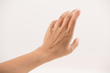 Young man hand isolated on white background.