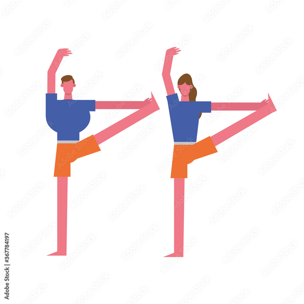 Canvas Prints young couple practicing exercise characters