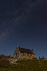 Church of the Good Shepherd under a sky full of stars