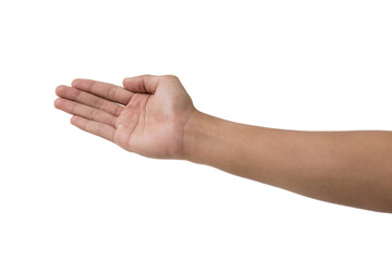 Young man hand isolated on white background.