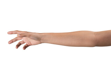 Young man hand isolated on white background.