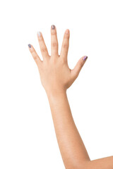 Obraz premium woman hands applying moisturizing cream to her skin on a white background