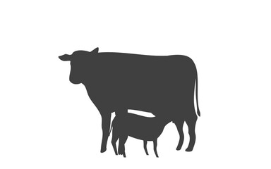 母牛の乳を吸う子牛のシルエットイラスト