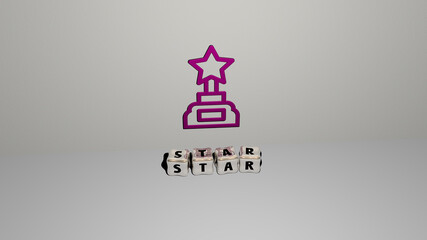 3D graphical image of STAR vertically along with text built by metallic cubic letters from the top perspective, excellent for the concept presentation and slideshows. illustration and background