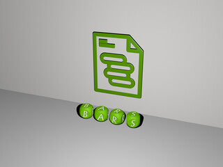 3D graphical image of BARS vertically along with text built by metallic cubic letters from the top perspective, excellent for the concept presentation and slideshows. background and illustration
