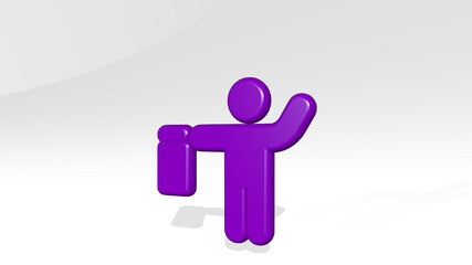 signal flag made by 3D illustration of a shiny metallic sculpture with the shadow on light background. icon and design