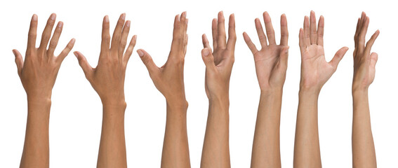 Collage of woman holding on white backgrounds