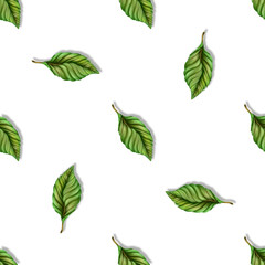 cherries with leaves on white background seamless pattern
