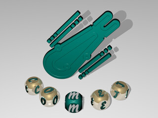 3D representation of COMET with icon on the wall and text arranged by metallic cubic letters on a mirror floor for concept meaning and slideshow presentation. illustration and background