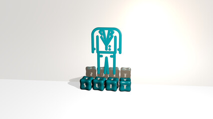 3D graphical image of suit vertically along with text built by metallic cubic letters from the top perspective, excellent for the concept presentation and slideshows. business and businessman