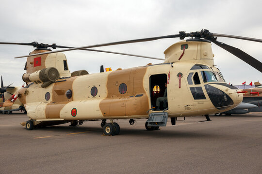 MARRAKECH, MOROCCO - APR 28, 2016: New CH-47D Chinook helicopter at the Marrakech Air Show.