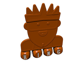 3D graphical image of KING vertically along with text built by metallic cubic letters from the top perspective, excellent for the concept presentation and slideshows. illustration and background