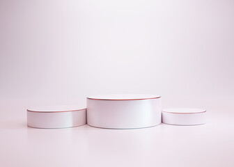 3D Illustration of winner, second thirth place stage or product stand. Realistic, template, mockup isolated on light pink background.