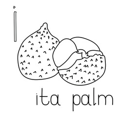 Coloring page fruit and vegetable ABC, Letter I - ita palm fruit, educated coloring card