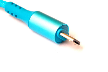 close-up micro-usb plug blue on a white background