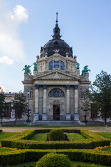 View of the beautiful Szechenyi Medicinal Bath building in Budapest. Hungary
