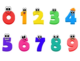 Fotobehang Set of funny colorful number characters.One, two, three, four, five, six, seven, eight, nine and zero are math symbols. © wanpiya