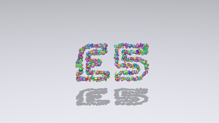 £: 3D illustration of the text made of small objects over a white background with shadows