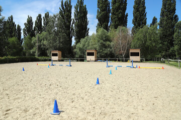 Fototapeta na wymiar Accesories for horse trainings and events in rural equestrian training centre